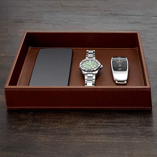 GALLAWAY Leather Valet Tray for Men - Nightstand Organizer EDC Tray for Wallet and Keys - Bedside Dresser Catch All Dump Key Bowl for Entryway Table, Dark Brown - color: Dark Brown