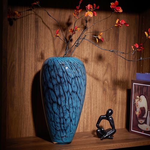 Hand Blown Glass Vase, 13.7 Inch Large Colored Decorative Vase for Home Decor, Ideal for Living Room, Dining Table, Office, Fireplace Mantel, Shelf Display & Wedding Centerpieces