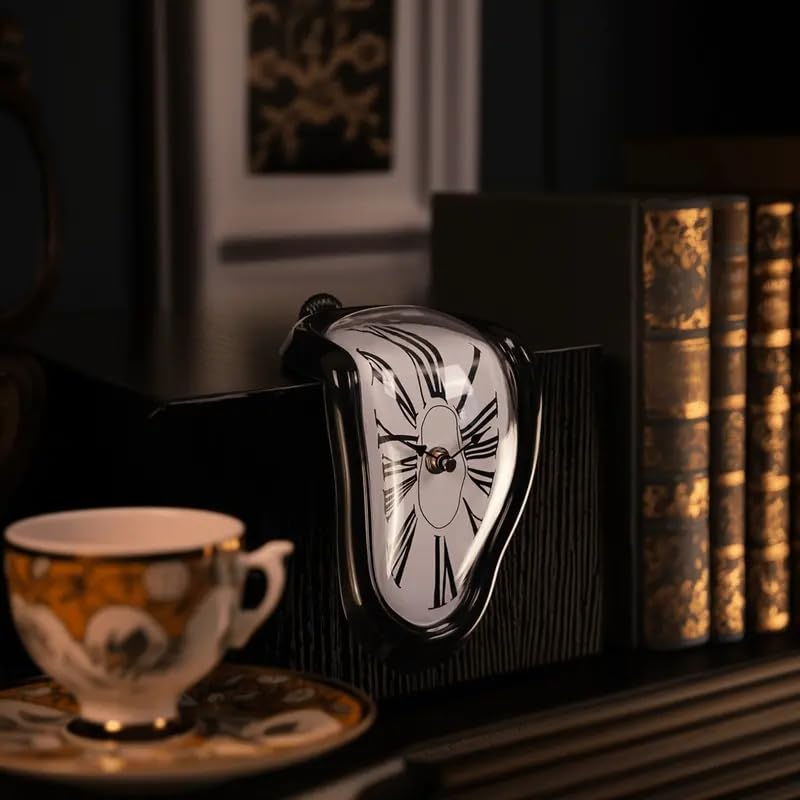 TIMEACT Melting Clock Dali Melted Clock Gift Decor Art Inspired Wall Clock Twisted Shelf Hanging Surrealist for Decorative Shop Office Home Desk Roman (Black) - color: Black