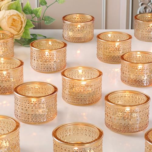 NITIME 30Pcs Gold Tealight Candle Holders, Votive Candle Holder for Wedding Decorations, Gold Glass Candle Holder forTable Centerpiece, Home and Party Decor - color: Gold