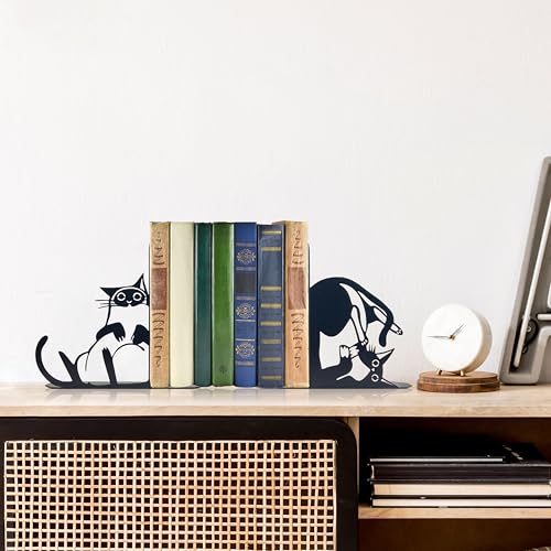 Cute Cat Metal Bookends Cat Book Ends for Shelves Bookshelf Decorative Objects Home Office Desk Bookshelf Decor Cat Lover Gifts for Women