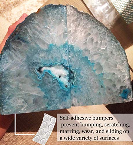 AMOYSTONE Bookends Agate Decorative Book Ends for Shelves Heavy Duty Crystal Stone Bookends Dyed Teal with Rubber Bumpers 1 Pair, 3-4 LBS - color: Dyed Teal, size: 3-4LBS