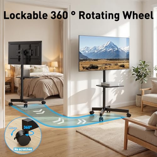 PERLESMITH Rolling TV Stand for 23-63 Inch Flat/Curved Screen TVs up to 88 lbs, Mobile TV Stand on Wheels, Portable TV Stand with Tilt & Height Adjustable,Outdoor TV Stand Max VESA 400x400mm PSTVMC10 - size: 23-63 Inch