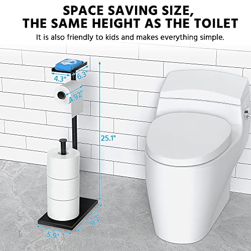CISILY Black Toilet Paper Holder Stand with Phone Shelf, Bathroom Toliet Decor Decoration. Tissue Roll Free Standing Storage, Rv Accessories, Apartment Restroom Household Home Essentials - color: Black, size: With Shelf