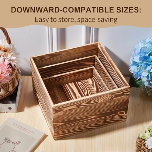 Garvee 6 Pack Wooden Risers Display Stands, 5/6/7/8/9/10 in Square Wood Cake Cupcake Stands, Buffet Food Risers, Decorative Wooden Crates for Party, Wedding, Christmas Decor, Brown