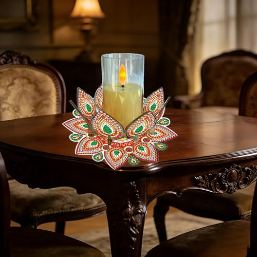 DIY Diamond Art Painting Candlestick Holders 5.71in Mandala Flower Shape Desk Candle Tray Tabletop Ornaments for Wedding Ramadan Party Home Table Centerpiece-Mandala10 - color: Mandala10