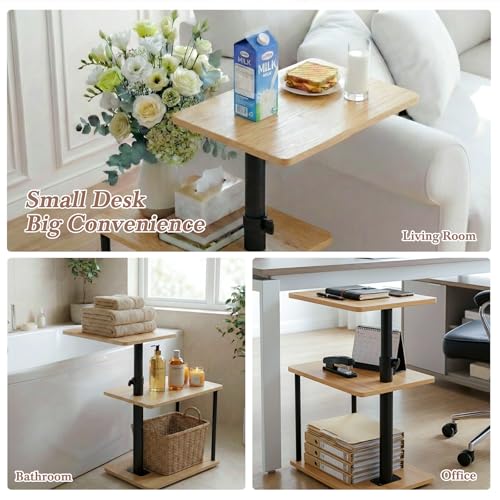 Faesun 360° Swivel Side Table for Height Adjustable, C Shaped End Table for Couch with Storage, 3-Tier Night Stand with Open Shelf, Tv Tray for Small Spaces, Living Room, Bedroom, Oak - color: Oak