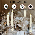 Flameless Taper Candles with 3D Wick, 9.6" Real Wax LED Candles with Remote and Timer, 3 Pack Flickering Candlesticks Battery Operated, Classic Tall Taper Candles for Home, Wedding, Party, Ivory - color: Ivory