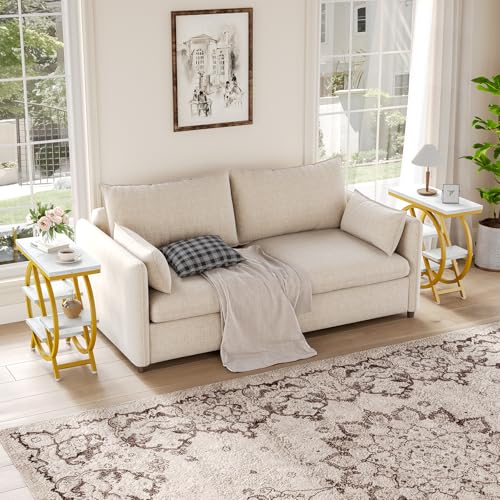 LITTLE TREE End Table, 4-Tier Narrow Faux Marble Side Table with Large Storage Space, Modern Nightstand and Bedside Table for Living Room, Home Office, Bedroom, White and Gold - color: White and Gold