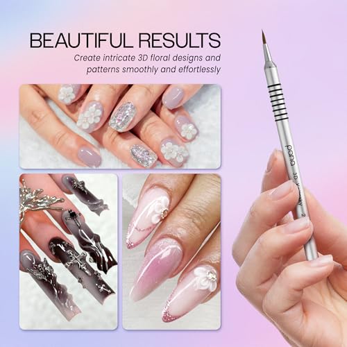 PANA 3D Kolinsky Acrylic Nail Art Sculpture Brush with Silver Metal Non-Slip Grip Handle for Manicures 3D Nail Art Flower Designs (Size #2) - color: Aluminum Silver, size: Size 2