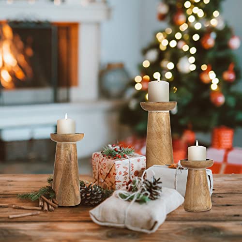 Hand Crafted Wooden Pillar Candle Holder Set of 3, Ideal for LED and Pillar Candle, Gift for Wedding, Christmas, Party, Home, Spa, Reiki, Aromatherapy, Votive Candle Garden - 10,8,6 Inch - White Wash - color: White Wash, size: 10,8,6 Inch Set of 3 - Pilla