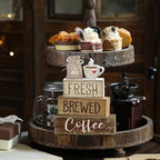 Yuntau 5 Pcs Wooden Coffee Bar Decor Cocoa Tiered Tray Decor Rustic Wood Bar Sign Gift Farmhouse Table Top Centerpiece Stacks Block Sign for Home Shelf Mantel Kitchen - style: Coffee Bar