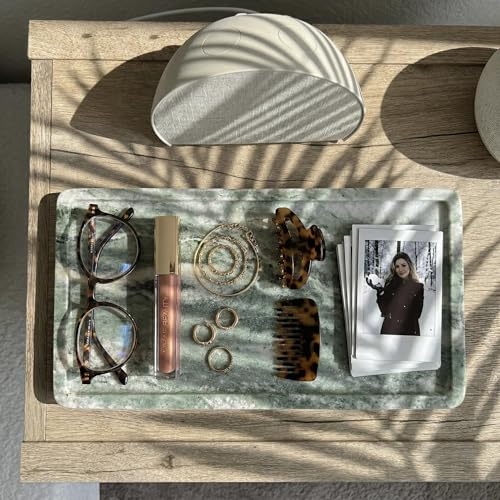 Green Marble Tray – 12" x 6.5" Decorative Vanity Tray for Bathroom, Countertop, Jewelry, Candles, Kitchen | Natural Stone Organizer for Makeup, Perfume, Skincare & Home Décor