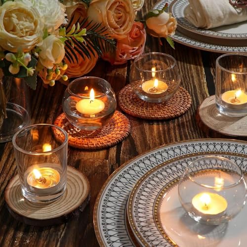 Funnymoom 12 Set Assorted Votive Candle Holders with LED Tea Light Decorative Mercury Glass Votive Tealight Holder Flameless Battery Operated Wedding Centerpieces Bridal Party Table Decoration (Clear) - color: Clear