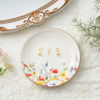 Crisky Flower Jewelry Tray Ring Dish & Gift Box, Ceramic Trinket Dish for Rings Earrings Necklaces Keys, Bridal Shower Engagement Birthday Gift for Women, Friends 4.57" (Gold Foil F - style: Initial F