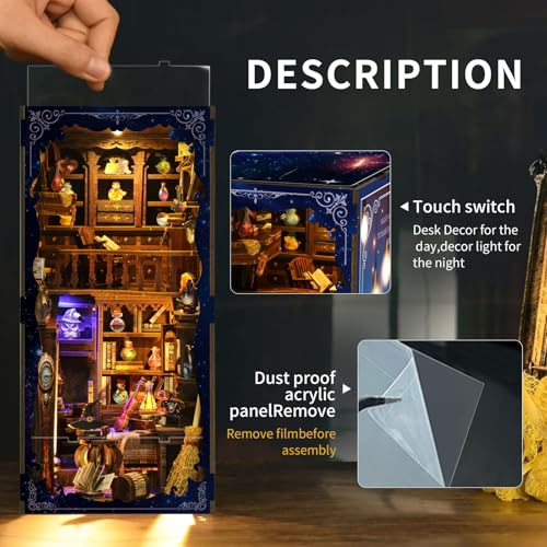 Book Nook Kit - DIY Miniature Dolls House Kit with Furniture and LED Light, 3D Puzzle Wooden Art Bookends, Model Kits for for Adults and Teens (Magic Potion Shop) - style: Magic Potion Shop