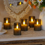 Flameless Small Tea Light LED Candles, Acrylic Battery Operated Votive 1.7" x2.5" with Remote Control and Timer, Tealight Grey Flickering Warm Light Pack of 15 Electric Long Lasting - color: Gray, size: 15 x 2.5"