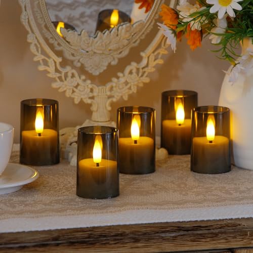 Flameless Small Tea Light LED Candles, Acrylic Battery Operated Votive 1.7" x2.5" with Remote Control and Timer, Tealight Grey Flickering Warm Light Pack of 8 Electric Long Lasting - color: Gray, size: 8 x 2.5"