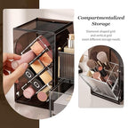 INVSSENE Stackable Makeup Organizer Countertop, Storage Perfume Skincare Cosmetic Lipstick Face Mask Makeup Brush Palettes, Ideal for Vanity Bathroom Counter - color: 3516 Coffee+Clear