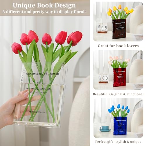 Puransen Clear Bookend Vase for Flowers - Aesthetic Room Decor for Modern Home/Office, Minimalist Shelf Organizer with Floral Display, for Book Lovers & Interior Design Enthusiasts - color: Transparent Color