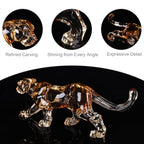 16" L Acrylic Cheetah Statue, Crystal Glass Finish Leopard Figurine, Gold Clear Jaguar Sculpture for Home Or Office Cool Decor, Large Luxury Panther Desk Animal Art African Statues