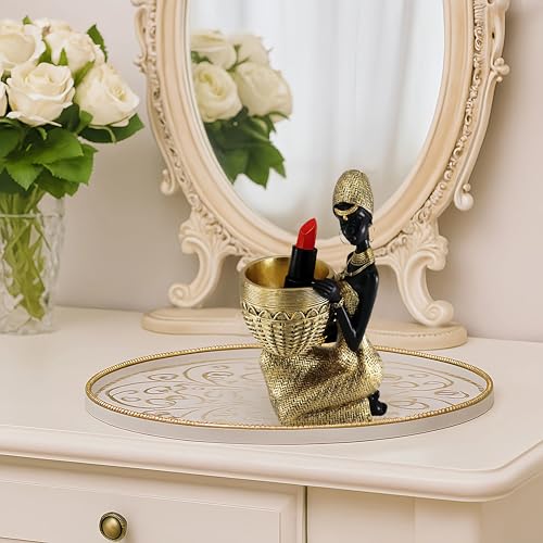 African Resin Woman Statue with Bowl – Golden Kneeling Tribal Figurine for Home Decor, Candy Dish, Jewelry Holder, Boho Shelf Accent - color: 305gold