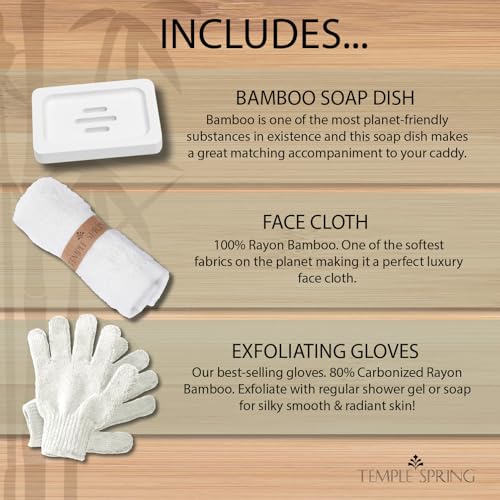 Temple Spring Bamboo Bathtub Tray Caddy for Tub — Expandable Wood Bath Tray with Solid Book Stand Wine Holder and Non-Slip Pads — Includes Bamboo Soap Dish and Spa Accessories — Luxury Bath Gift Set - color: White
