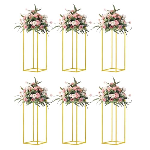23.6inch 6 pcs Column Vases Gold Centerpieces for Table Metal Flower Stand Wedding Centerpieces Party - size: 23.62 Inches - 6 pcs