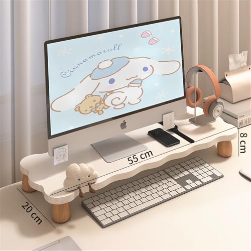 Monitor Stand Riser, Cloud-Shaped Sturdy Wood Computer Monitor Riser, Laptop Monitor Stand, Multi-Purpose Desktop Organizer Riser for Computer, Laptop, Printer, TV (White) - color: White