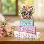 Smile Spring Wooden Indoor Decoration, Hello Spring, Floral Basket Wood Signs, Rustic Farmhouse Flowers Home Table Decor, Retro Centerpiece for Tiered Tray - style: Floral