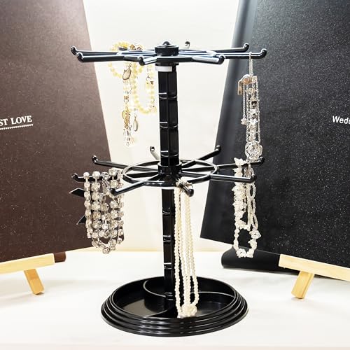 2pcs black 2 Tier Rotating Jewelry Display Stand, Necklace Holder, Jewelry Tree Stand, DIY Organizer for Bracelets, Necklaces, Earrings, Rings, Watches (2 pcs black) - color: 2 pcs black