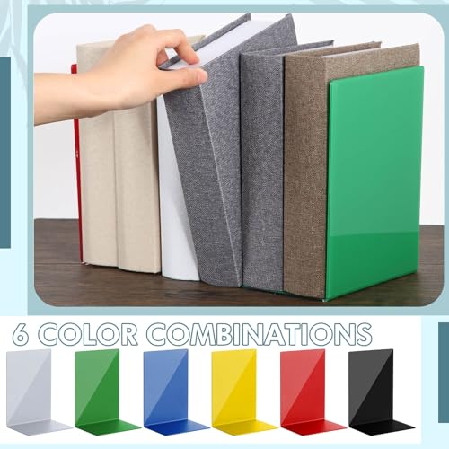 6 Pack Acrylic Bookends, Thickened Colorful Book Ends for Shelves, Assorted Colors, Stable Non-Slip Book Stoppers for Home Office Classroom Organization(Morpheus Colors) - color: Morpheus Colors