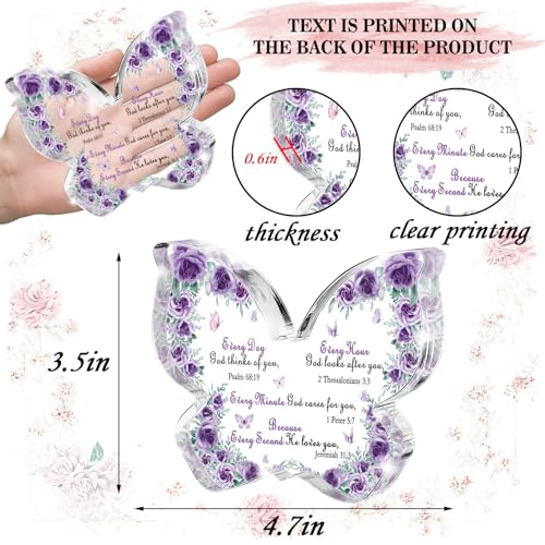 Every Day God Thinks of You" Butterfly Acrylic Sign - 4.7x3.2 Inch Purple Scripture Decor, Inspirational Bible Verses Desk Gift for Christian Women, Daily Faith Reminder 4.7 * 3.2 Inch - color: Purple 41