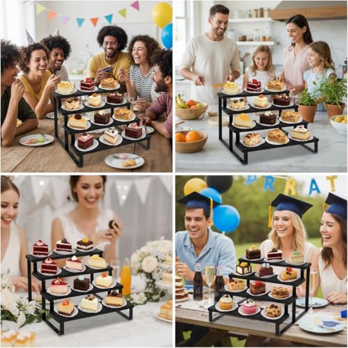 Thyle 4 Pack 13.8" Wood Tiered Display Stand 4 Tier Wooden Cupcake Display Riser Wedding Cupcake Shelf Cologne Stand for Men Vendor Booth Organizer Shelf for Wedding Bridal Shower Graduation Party