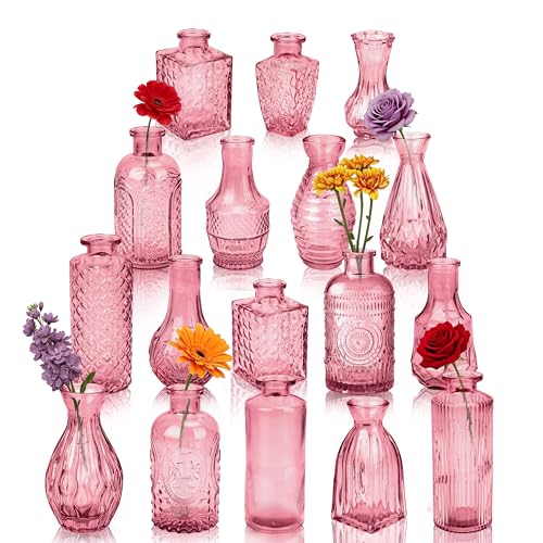 Glass Bud Vases in Bulk Set of 17, Dark Purple Small Mini Vases for Flowers, Vintage Vase for Centepiece,Wedding, Table Decor, Baby Shower, Christmas, Home and Events - color: Dark Purple