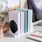 Peacoblue Metal Bookends for Shelves, Modern Decorative Heavy Duty Study Book Support Stoppers for Office, Desk, Shelf, Room 5.3"x4.3"x5.5" Cast Iron Simple Tall Bookends, 1 Pair (Shells) - style: Shells