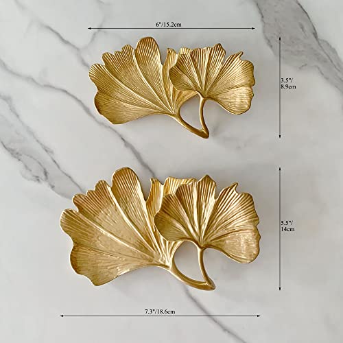 Metal Jewelry Dish, Small Leaf Shaped Ring Holder Jewelry Organizer, Trinket Dish Vanity Tray for Dresser Christmas Birthday Wedding Gifts - color: 2-Tier Ginkgo(Large)-gold