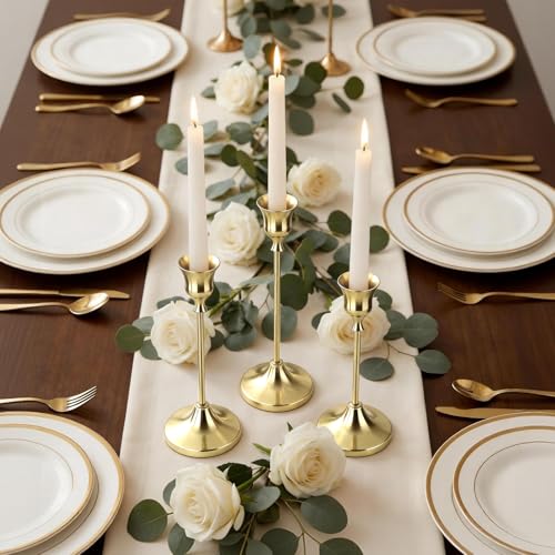 10 Sets Candle Gold Metal Candlestick Holders - HearthLume Vintage Modern Metal Taper Candle Holders, Decorative Centerpiece for Table Mantel, Wedding Kitchen Home Decor, Wedding Gift,30Pcs - color: Gold, size: 30pcs