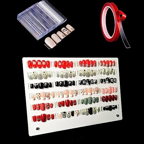 1Pcs White Acrylic Nail Art Display Holder, BetterJonny 50Pcs Nail Stand with 3M Double Sided Tape for Professional Salon False Nail Sample Display - color: white