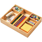 Umilife Bamboo Desk Drawer Organizer, Wood Junk Organizer Tray with Adjustable Dividers, Anti-Skip Storage Organization in Office Bathroom Drawer for Vanity, Makeup, 12" x 9" - size: 12"x9"