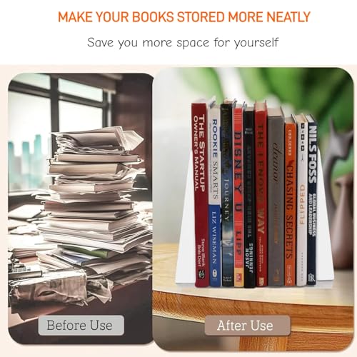 Modern White Wood Bookends - Decorative Book Stoppers for Bookshelves, Office & Home Decor - Sturdy Wooden Book Organizer (Set of 2)
