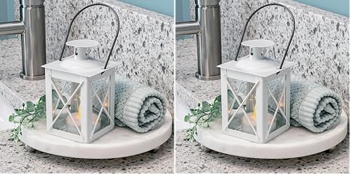 Kate Aspen Rustic Shelf Decor Luminous Vintage Tea Light Votive Candle Holders Metal Mini Decorative Lantern, Distressed White (Pack of 2) - color: Distressed White - Small, size: 1 Count (Pack of 2)