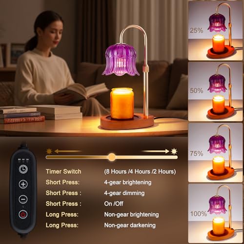 Candle Warmer Lamp Adjustable Timer Electric－Purple Flower-Shaped Wax lamp - color: Purple