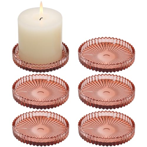 Glass Pillar Candle Holder, 4" Candle Plates Set of 6, Glass Candle Holders for Wedding, Party, Holiday, Home Decor, Table Centerpiece - color: Reddishbrown, size: 6 pcs