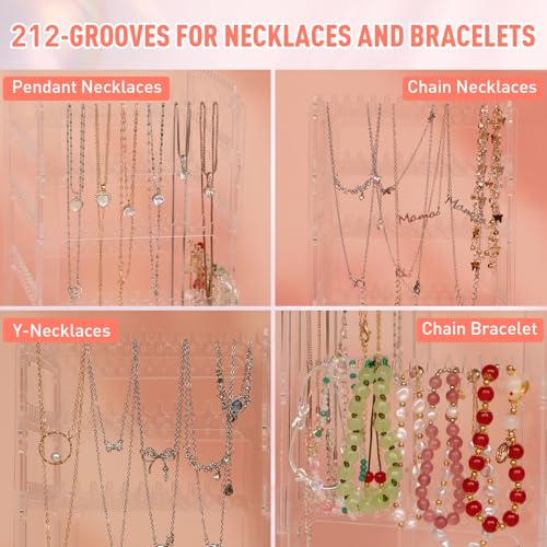 17Dec 360 Rotating Earring Holder Organizer Stand,5 Tiers Acrylic Jewelry Organizers and Storage,Stud Earring Organizers and Storage,212 Holes and 212 Grooves for Earrings Necklaces chain bracelet - color: 5-Tier,Clear