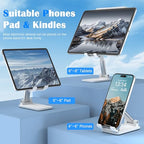 Cell Phone Stand, Adjustable Angle and Height Cell Phone Holder for Desk, Foldable and Portable, Anti-Slip Silicone Pad, Compatible with All Mobile Phones and 4-8 Inch Devices, White - color: White