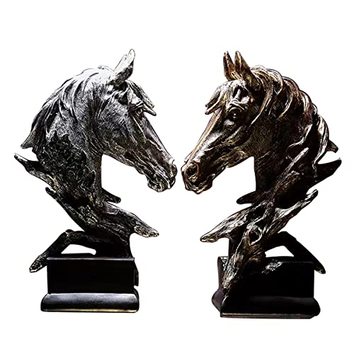 Dlfghos Horse Head Statue Decor Horse Sculpture Horse Decor for Home Coffee Table, Office, Bookshelf, Desk, Living Room, barn, Decor Horse Art Figurine Decorative（2 Pieces Horse Statue） - style: Horse