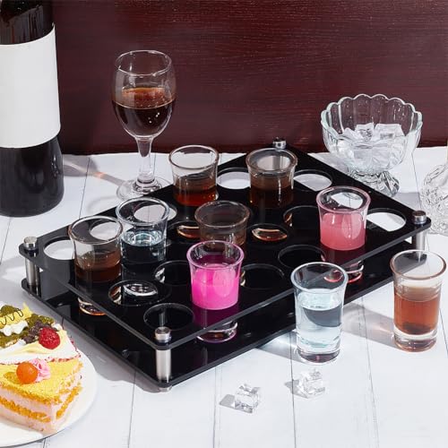 NBEADS 24 Shot Glass Tray Holder, Black Bar Acrylic Shot Glasses Holders Wine Glass Cup Serving Tray Cups Organizer Shot Glass Display for Party Bar Club, Hole: 1.5 Inch - color: Black