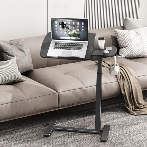 Overbed Bedside Table with Wheels,Tiltable Hospital Bed Table, Pneumatic Adjustable Overbed Table, Rolling Laptop Desk, Mobile Standing Desk for Bed, Couch, or Hospital Use - color: Black
