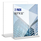 KOOLDE Acrylic Sign Holder 8.5x11 Inches 2 Pack T Shape Desktop Display Stand Vertical Double Sided Clear Table Menu Flyer Holder for Restaurants, Office, Shop, Wedding - color: 2 pack
